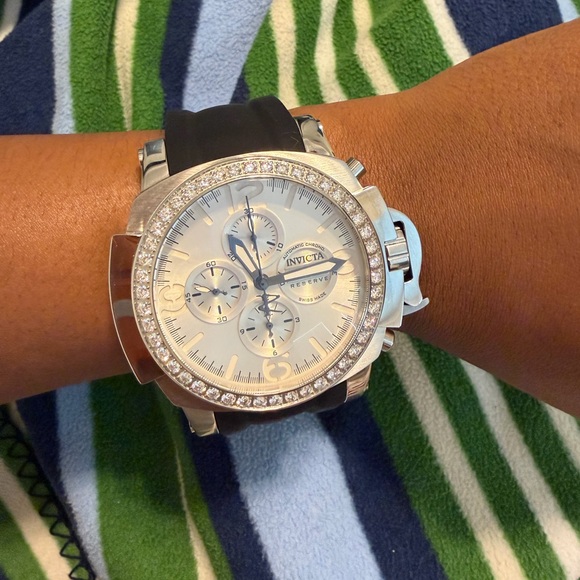 Invicta Silver Chronograph with Black Strap